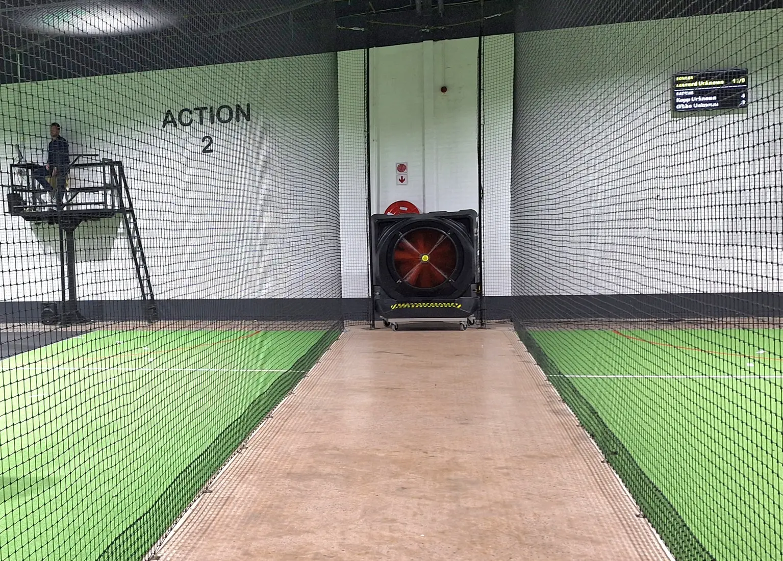 MaxCool Omega mobile evaporative cooler providing airflow inside an Action Cricket facility